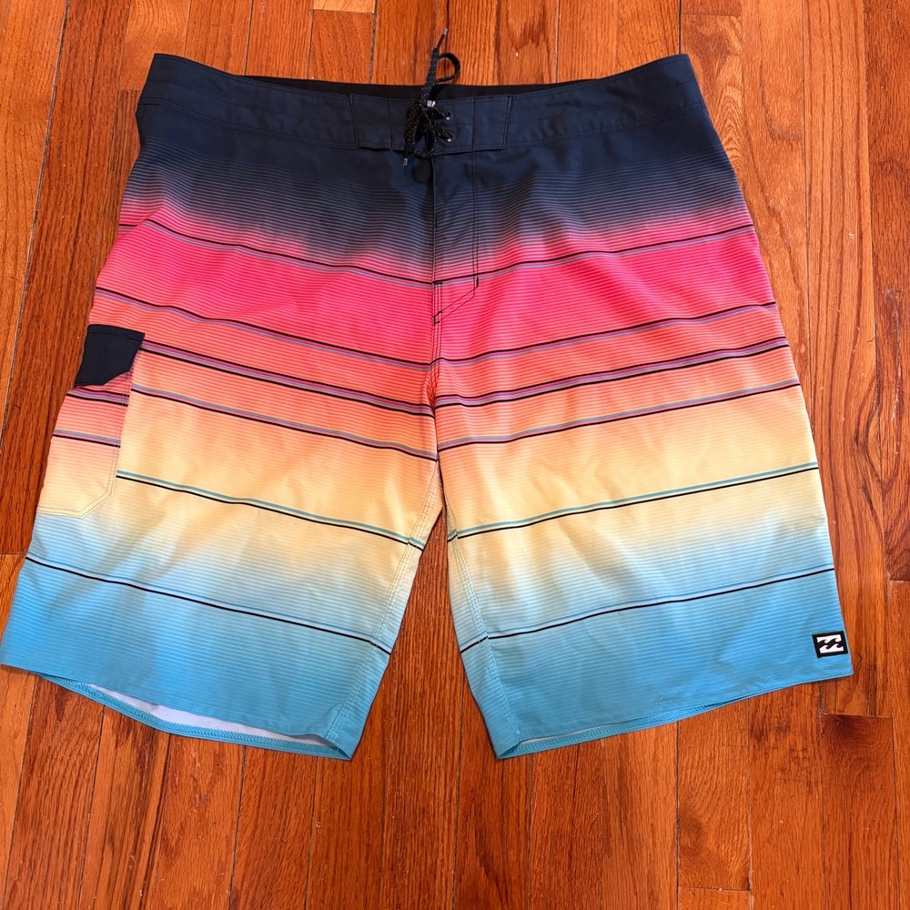 Billabong Mens 38 Board Shorts Multicolor Ombre Striped Recycler All Day